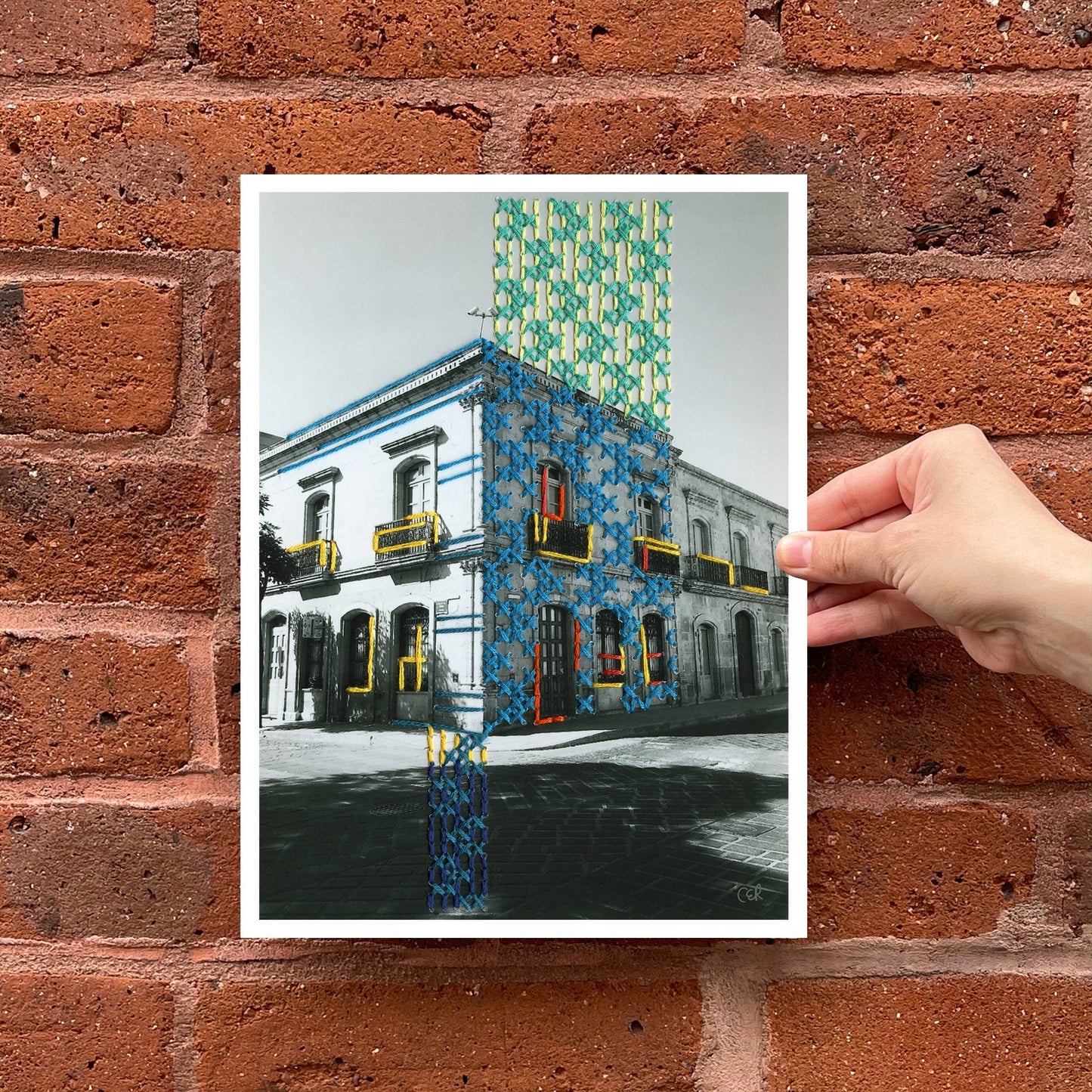 Cross stitch cross street: Hand embroidery art print - Catalina Escallon