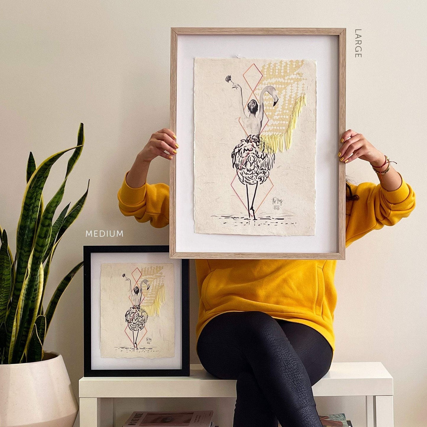 Ballerina art print, hand embroidery, flamingo art, gallery wall art, home decoration, embroidery pattern, mother's day gift - shopnoodo